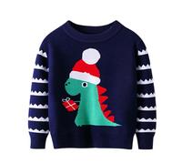 Christmas Jumper Kids 10 To 11 - Dinosaur Sweater Long Sleeve Knit Cardigan Cozy Warm Fleece Lined Top Soft Holiday Pullover Outerwear Cute Dino Graphic Print Festive Winter (Dark Blue, 3-4 Years)