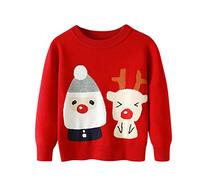 Christmas Jumper Kids 7-8, Toddler Boys Girls Christmas Cartoon Santa Deer Prints Sweater Long Sleeve Warm Knitted Pullover Knitwear Tops (Red, 6-7 Years)