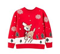 Christmas Jumper Kids 9-10 - Festive Girls Christmas Deer Knitted Pullover Long Sleeve Cozy Winter Sweater for Toddler Youth (Red, 3-4 Years)