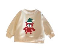 Christmas Jumper Kids Plain Teddy Print Sweaters Tops Long Sleeve Crewneck T-Shirt Unisex Pullover Causal Tops Xmas Jumpers Holiday Sweatshirts Blouses 2-7 Years (Beige, 6-7 Years)
