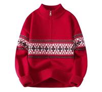 Christmas Jumper Men Smart Casual Knitted Xmas Jumpers Long Sleeve Quarter Zip Festive Sweaters Classic Fit Fairisle Sweater 1/4 Zip Warm Knitwear Mens Novelty Vacation Tops