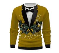 Christmas Jumper Men's 3D Digital Print Ugly Jumper Reindeer Christmas Blouse Knitted Slim Fit Sweatshirt Crew Neck Long Sleeve Sweater Novelty Xmas Motif Winter Hoodies Yellow