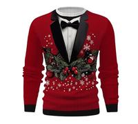Christmas Jumper Men's 3D Digital Print Ugly Jumper Reindeer Christmas Blouse Knitted Slim Fit Sweatshirt Crew Neck Long Sleeve Sweater Novelty Xmas Motif Winter Hoodies Red