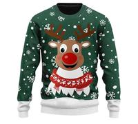 Christmas Jumper Men's Funny Christmas Jumper Men's Long Sleeves Reindeer Pattern Christmas Jumper Ugly Christmas Sweater Christmas Knitted Jumper Warm Winter Jumper Christmas Costume Unisex, Green, L