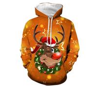 Christmas Jumper Men's Hoodie, Christmas Men's Jumper with Reindeer 3D Print Sweatshirt with Hood Sweat Jacket Long Sleeve Hoodie Jumper Christmas Outfit for Men