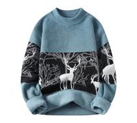 Christmas Jumper Men's Round Neck Christmas Jumper Men's Knitted Christmas Jumper with Reindeer Pattern Fashion Christmas Sweater Casual Christmas Knitted Jumper Warm Winter Jumper Christmas Costume