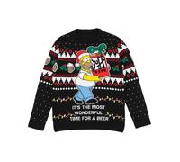 The Simpsons Mens Christmas Jumper in Black | Homer Simpson It's the Most Wonderful Time for a Beer Knitted Sweater for Adults | Festive Xmas Holiday Cartoon Pullover Knit Merchandise Gift for Him