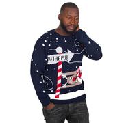 Christmas Jumper with To The Pub Design, Unisex Knitted Sweater, Festive Reindeer Pattern, Christmas Winter Holiday X-MAS Jumper Red, Navy, Black (UK, Alpha, L, Regular, Regular, Navy Off To Pub)