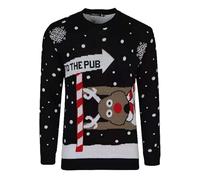 Christmas Jumper with To The Pub Design, Unisex Knitted Sweater, Festive Reindeer Pattern, Christmas Winter Holiday X-MAS Jumper Red, Navy, Black (UK, Alpha, M, Regular, Regular, Black Off To Pub)