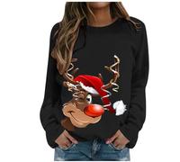 Christmas Jumper Women Long Sleeve Sweatshirt, Ugly Print Sweatshirts Xmas Oversized Jumpers Loose Fit Without Hood Pullover Novelty Longshirt Funny Weihnachtssweatshirt Hoodie