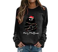 Christmas Jumper Women Plus Size Xmas Womens Jumpers Christmas Jumpers for Girls Snow Clothes for Women Cold Shoulder Tops for Women UK Womens Clothes Santa Christmas Jumper Black