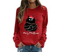 Christmas Jumper Women Plus Size Xmas Womens Jumpers Christmas Jumpers for Girls Snow Clothes for Women Cold Shoulder Tops for Women UK Womens Clothes Santa Christmas Jumper Red