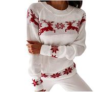 Christmas Jumper Women UK Sale Clearance,Funny Reindeer Jumpers Knitted Xmas Sweater Knitting Patterns Graphic Novelty Crew Neck Pullover Sweater Tops Blouse Ugly Xmas Sweatshirts for Ladies