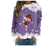 Christmas Jumper Women's Funny Christmas Sweatshirt Women's Without Hood Ugly Christmas Sweater Cotton Christmas Jumper with Wine Glass Print Fun Christmas Costume Autumn Winter Xmas Tops