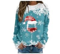 Christmas Jumper Women's Funny Christmas Sweatshirt Women's Without Hood Ugly Christmas Sweater Cotton Christmas Jumper with Wine Glass Print Fun Christmas Costume Autumn Winter Xmas Tops