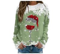Christmas Jumper Women's Funny Christmas Sweatshirt Women's Without Hood Ugly Christmas Sweater Cotton Christmas Jumper with Wine Glass Print Fun Christmas Costume Autumn Winter Xmas Tops