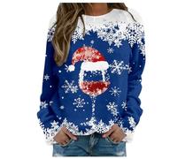 Christmas Jumper Women's Funny Christmas Sweatshirt Women's Without Hood Ugly Christmas Sweater Cotton Christmas Jumper with Wine Glass Print Fun Christmas Costume Autumn Winter Xmas Tops