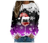 Christmas Jumper Women's Funny Christmas Sweatshirt Women's Without Hood Ugly Christmas Sweater Cotton Christmas Jumper with Wine Glass Print Fun Christmas Costume Autumn Winter Xmas Tops
