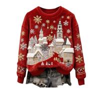 Christmas Jumper Womens Funny Cute Cat Dog Printed Xmas Flannel Sweatshirt Oversized Fleece Fuzzy Xmas Jumper Christmas Themed Pullover Sweater Cozy Festive Wear Thermal Xmas Clothing,Zb-Red,L