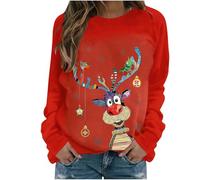 Christmas Jumper Womens,Funny Elf Reindeer Graphic Long Sleeve Sweatshirt Ladies Xmas Jumpers Novelty Shirts Crew Neck Pullover Sweater Tops Blouse Baggy Ugly Xmas Sweatshirts