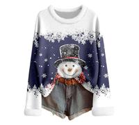 Christmas Jumper Women's Winter Warm Vintage Christmas Jumper Long Sleeves Round Neck Christmas Jumper Christmas Snowman Print Tops Girls Elegant Sweatshirt, navy, L