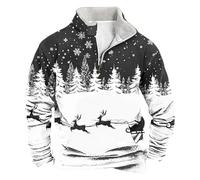 Christmas Jumpers Christmas Jumpers for Men 1/4 Zip Xmas Tree Pullover Sweatshirt Long Sleeve Stand Collar Funny Xmas Jumper Reindeer Snowflakes Printed Plus Size Ugly Tops Soft Comfortable Outfits