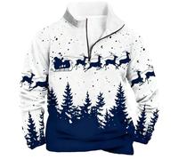 Christmas Jumpers for Men 1/4 Zip Xmas Tree Pullover Sweatshirt Long Sleeve Stand Collar Funny Xmas Jumper Reindeer Snowflakes Printed Plus Size Ugly Tops Soft Comfortable Warm