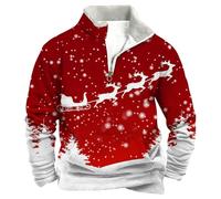 Christmas Jumpers For Men 1/4 Zip Xmas Tree Pullover Sweatshirt Long Sleeve Stand Collar Funny Xmas Jumper Reindeer Snowflakes Printed Plus Size Ugly Tops Soft Comfortable Warm Christmas Outfits