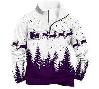 Christmas Jumpers for Men 1/4 Zip Xmas Tree Pullover Sweatshirt Long Sleeve Stand Collar Funny Xmas Jumper Reindeer Snowflakes Printed Plus Size Ugly Tops Soft Comfortable Warm