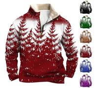 Christmas Jumpers for Men 1/4 Zip Xmas Tree Pullover Sweatshirt Long Sleeve Stand Collar Funny Xmas Jumper Reindeer Snowflakes Printed Plus Size Ugly Tops Soft Comfortable Warm