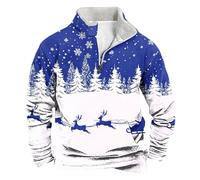 Christmas Jumpers for Men 1/4 Zip Xmas Tree Sweatshirt Long Sleeve Stand Collar Funny Xmas Fleece Jumpers Men Reindeer Snowflakes Printed Plus Size Ugly Tops Soft Comfortable Warm Christmas Outfits