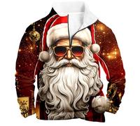 Christmas Jumpers for Men 2025 Novelty Reindeer Snowflakes Printed Sweater with Fleece Lined, Men's Santa Costume Quarter Zip Xmas Jumper Long Sleeve Casual Loose Warm Winterpullover