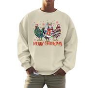Christmas Jumpers for Men 3D Printed Long Sleeve Funny Xmas Elf Sweater Comfort Loose Fleece Sweater Classic Cotton Winter Sweatshirt Xmas Custome Adult (Beige,S)