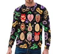 Christmas Jumpers for Men 3D Printed Long Sleeve Funny Xmas Elf Sweater Holiday Casual Pullover Shirts Classic Cotton Winter Sweatshirt Holiday Party Top (Black,S)