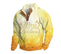 Christmas Jumpers For Men 3D Xmas Reindeer Printed Pullover Sweatshirt Stand Collar Funny Xmas Jumper Button Long Sleeve Sweaters Plus Size Ugly Tops Soft Comfortable Warm