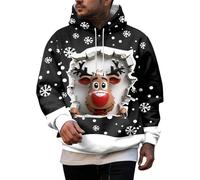 Christmas Jumpers for Men Funny Reindeer Sweatshirt 3D Printed Sweater Fleece Lined Pullover 1/4 Zip Xmas Jumper Long Sleeve Sweaters Drawstring Casual Designer Hoody Tops with Pockets (Black,M)