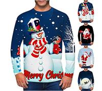 Christmas Jumpers for Men Funny Xmas Jumpers Novelty Long Sleeve T-Shirt Snowman Santa 3D Print Sweatshirt Lightweight Crew Neck Pullover Casual Mens Christmas Tops S-5XL