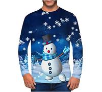 Christmas Jumpers for Men Funny Xmas Jumpers Novelty Long Sleeve T-Shirt Snowman Santa 3D Print Sweatshirt Lightweight Crew Neck Pullover Casual Mens Christmas Tops S-5XL