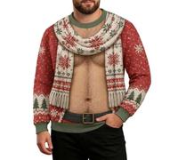 Christmas Jumpers for Men Rude 3D Hairy Chest Christmas Jumper | Santa Abs on Full Display Today Xmas Sweatshirts Novelty Graphic Christmas Jumpers Funny xmas gifts for Men