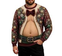 Christmas Jumpers for Men Rude 3D Hairy Chest Christmas Jumper | Santa Abs on Full Display Today Xmas Sweatshirts Novelty Graphic Christmas Jumpers Funny xmas gifts for Men