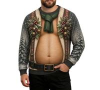 Christmas Jumpers for Men Rude 3D Hairy Chest Christmas Jumper | Santa Abs on Full Display Today Xmas Sweatshirts Novelty Graphic Christmas Jumpers Funny xmas gifts for Men