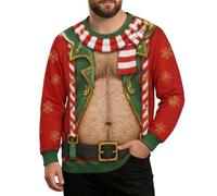 Christmas Jumpers for Men Rude 3D Hairy Chest Christmas Jumper | Santa Abs on Full Display Today Xmas Sweatshirts Novelty Graphic Christmas Jumpers Funny xmas gifts for Men