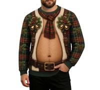 Christmas Jumpers for Men Rude 3D Hairy Chest Christmas Jumper | Santa Abs on Full Display Today Xmas Sweatshirts Novelty Graphic Christmas Jumpers Funny xmas gifts for Men