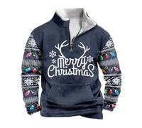 Christmas Jumpers for Men UK 1/149 Zip Fleece Xmas Printed Pullover Sweatshirt Boxy Casual Long Sleeve Stand Collar Funny Jumper Printed Plus Size Soft Ugly Tops Warm Christmas Outfits