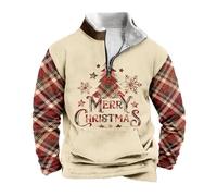Christmas Jumpers for Men UK 1/4 Zip Fleece Xmas Printed Pullover Sweatshirt Boxy Casual Long Sleeve Stand Collar Funny Jumper Printed Plus Size Soft Ugly Tops Warm Christmas Outfits