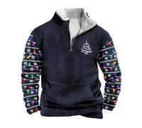 Christmas Jumpers for Men UK 1/4 Zip Fleece Xmas Printed Pullover Sweatshirt Boxy Casual Long Sleeve Stand Collar Funny Jumper Printed Plus Size Soft Ugly Tops Warm Christmas Outfits