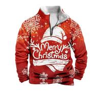 Christmas Jumpers for Men UK 1/4 Zip Fleece Xmas Printed Pullover Sweatshirt Boxy Casual Long Sleeve Stand Collar Funny Jumper Printed Plus Size Soft Ugly Tops Warm Christmas Outfits