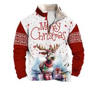 Christmas Jumpers for Men UK 1/9 Zip Fleece Xmas Printed Pullover Sweatshirt Boxy Casual Long Sleeve Stand Collar Funny Jumper Printed Plus Size Soft Ugly Tops Warm Christmas Outfits