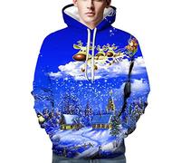 Christmas Jumpers for Men,Women Men Funny Christmas Hoodie Santa Xmas Jumper 3D Printed Ugly Elf Sweatshirt Pullover Blouse Tops with Kangaroo Pocket UK Clearance Plus Size M-5XL