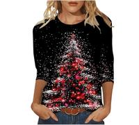 Christmas Jumpers for Women 3/4 Sleeve Top UK Snowflake Print Womens T-Shirts Casual Tunic Top Christmas Women's Tops, L